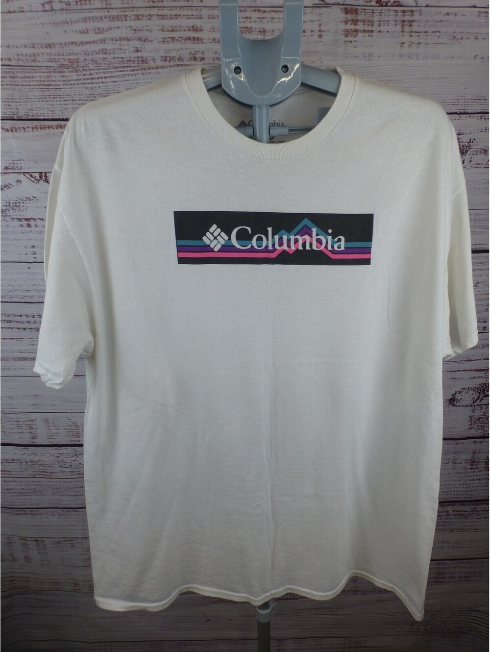 Columbia Men's XL White Graphic Logo T-Shirt Short Sleeve Crew Neck Cotton J5